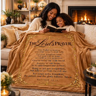 The Lord’s Prayer   Luxury Camel Brown & Gold Sherpa Blanket