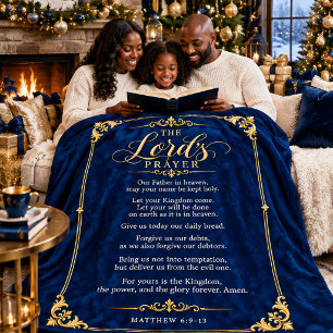 The Lord’s Prayer   Luxury Sapphire Blue & Gold Sherpa Blanket