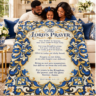 The Lord’s Prayer Royal Blue Gold Ornamental Sherpa Blanket