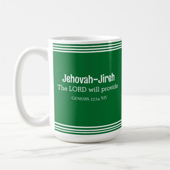 The Lord Will Provide Bible Verse Striped Green Coffee Mug (Left)