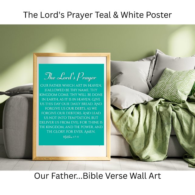 The Lord's Prayer Blue Green Poster (The Lord's Prayer Teal & White Poster)
