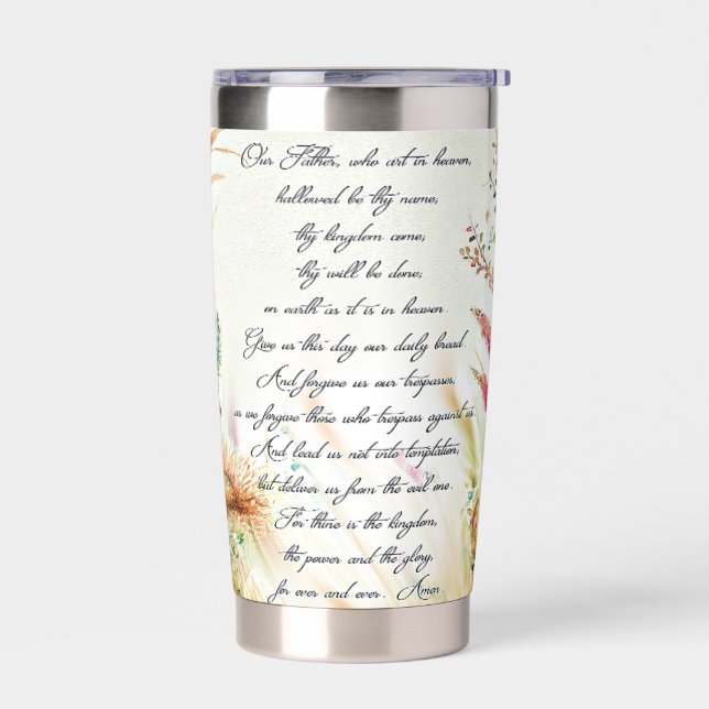 The Lord's Prayer boho floral Insulated Tumbler (Left)