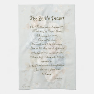 The Lord's Prayer Kitchen Towel Blue Pastel Floral