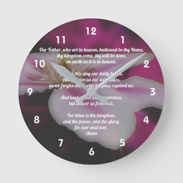 The Lord's Prayer Our Father Inspirational Floral Round Clock (Front)