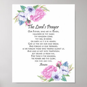 The Lord's Prayer Pink Floral, from Matthew 6:9-13 Poster