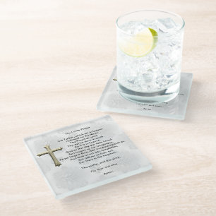 The Lord's Prayer (white) Glass Coaster
