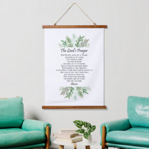 The Lord's Prayer with Greenery ~ Matthew 6:9-13 Hanging Tapestry