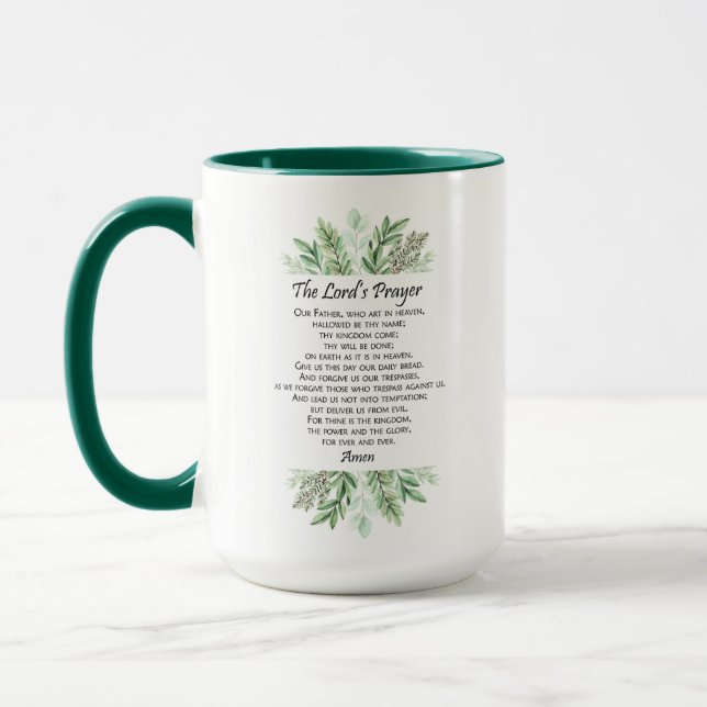 The Lord's Prayer with Greenery ~ Matthew 6:9-13 Mug (Left)