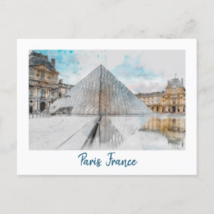 The Louvre Paris, France Retro Vintage Travel  Postcard