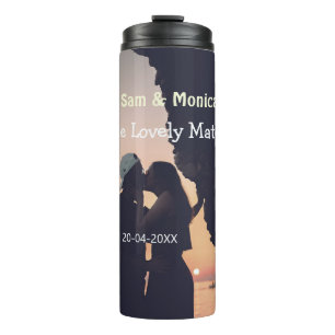 the lovely match couple wedding name date simple thermal tumbler