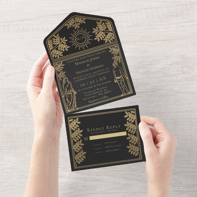 The Lovers Black Gold Tarot Card Wedding Invite (Tearaway)