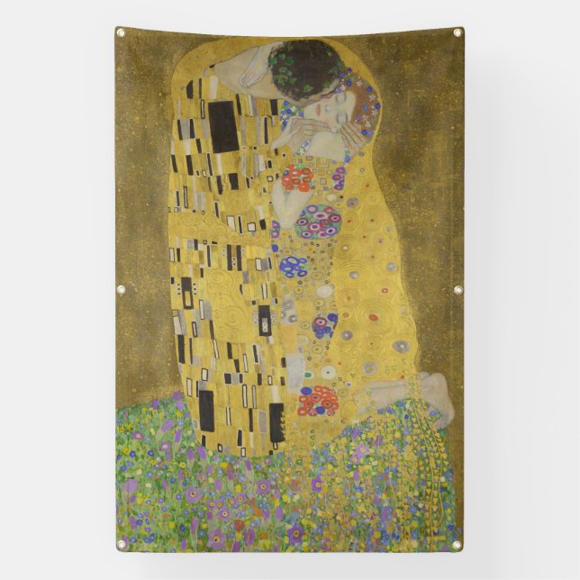 The Lovers Kissing Embrace by Gustav Klimt Banner (Vertical)