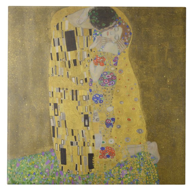 The Lovers Kissing Embrace by Gustav Klimt Ceramic Tile (Front)
