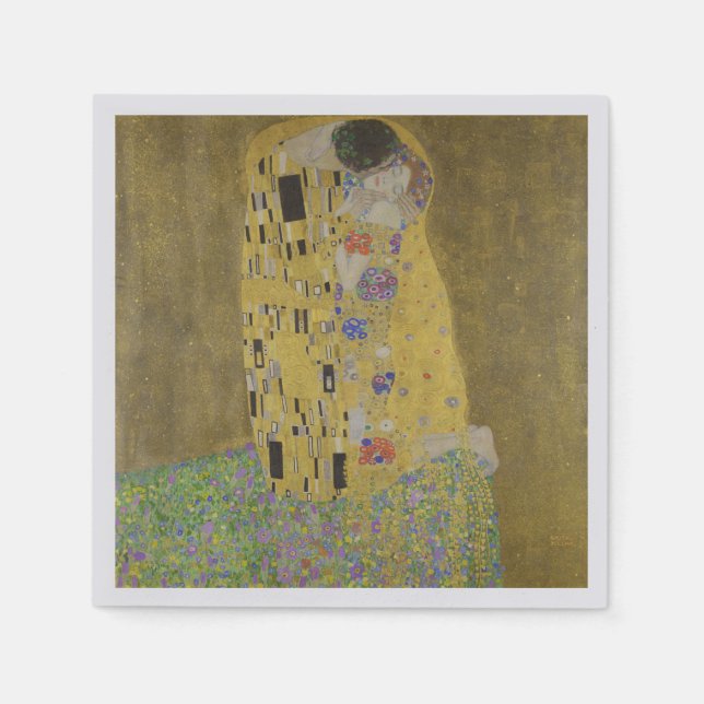 The Lovers Kissing Embrace by Gustav Klimt Napkin (Front)