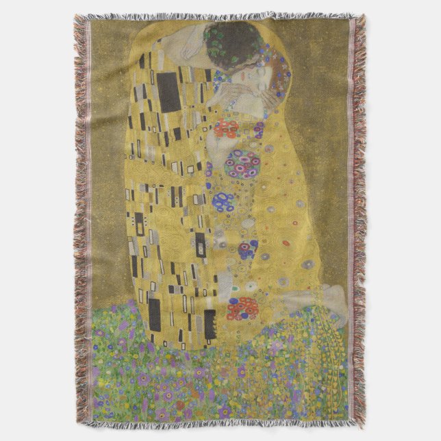 The Lovers Kissing Embrace by Gustav Klimt Throw Blanket (Front Vertical)
