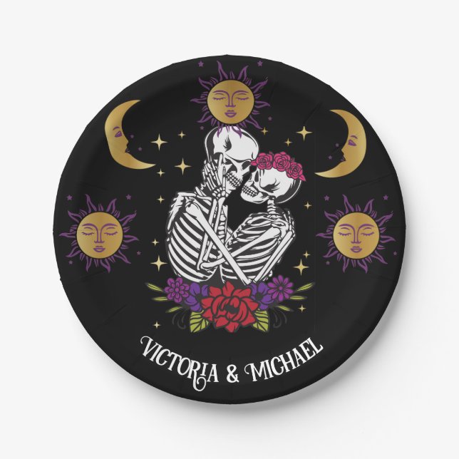 The Lovers Skeleton Couple Gothic Tarot Paper Plate (Front)