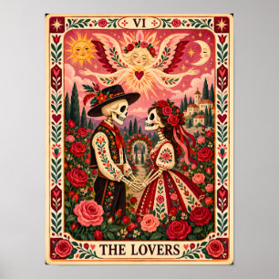 The Lovers Tarot Card Art Dia de los Muertos Art Poster