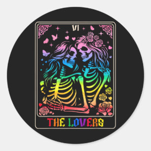 The Lovers Tarot Card Goth Kissing Lesbian Skeleto Classic Round Sticker