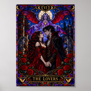 The Lovers Tarot Card Gothic Vampire Stained Glass Poster
