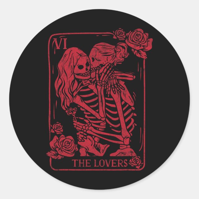 The Lovers Tarot Card Kissing Lesbian Soul Sisters Classic Round Sticker (Front)