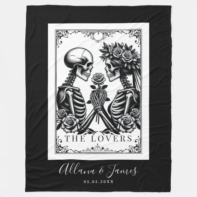 The Lovers Tarot Card Skeletons Wedding Fleece Blanket (Front)