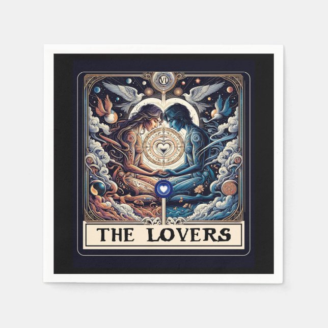THE LOVERS Tarot Celestial Man & Woman Soulmates Napkin (Front)