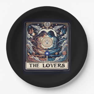 THE LOVERS Tarot Celestial Man & Woman Soulmates Paper Plate