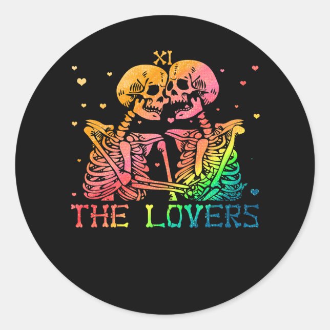The Lovers Tarot Rainbow Skeleton Gay Lesbian LGBT Classic Round Sticker (Front)