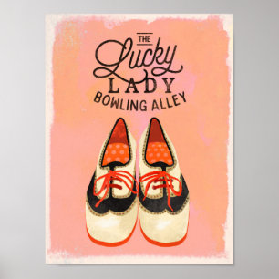 "The Lucky Lady Bowling Alley" Cool Retro Art Poster