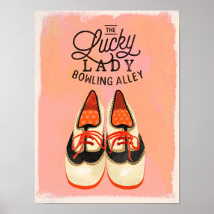 "The Lucky Lady Bowling Alley" Cool Retro Art Poster