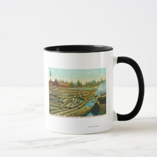 The Lumber Mill and Dam, River filled with Mug