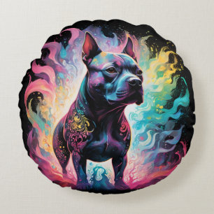 The Luminous Sentinel: A Holographic Staffordshire Round Cushion
