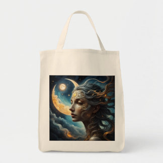 "The Lunar Oracle"-Celestial Moon Goddess Tote Bag