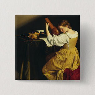 The Lute Player by Orazio Gentileschi 15 Cm Square Badge