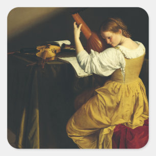 The Lute Player by Orazio Gentileschi Square Sticker