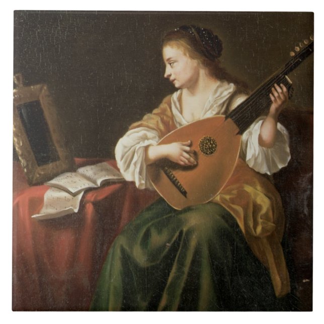 The Lute Player (oil on panel) Ceramic Tile (Front)