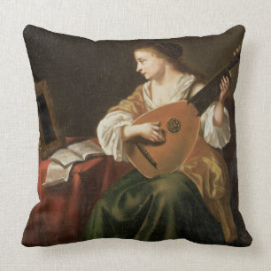 The Lute Player (oil on panel) Cushion