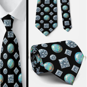 The Luxury Man   Black Tie Diamond Opal Neck Tie