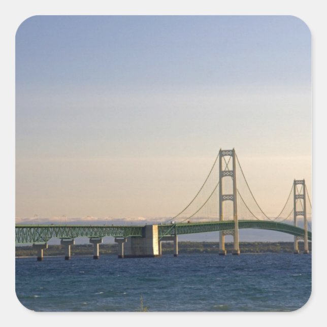 The Mackinac Bridge spanning the Straits of 3 Square Sticker (Front)