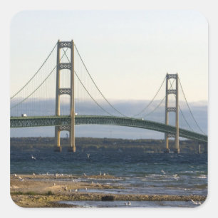 The Mackinac Bridge spanning the Straits of 4 Square Sticker