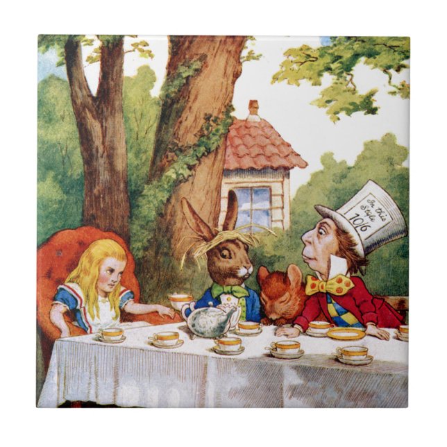 The Mad Hatter's Tea Party in Wonderland Ceramic Tile (Front)