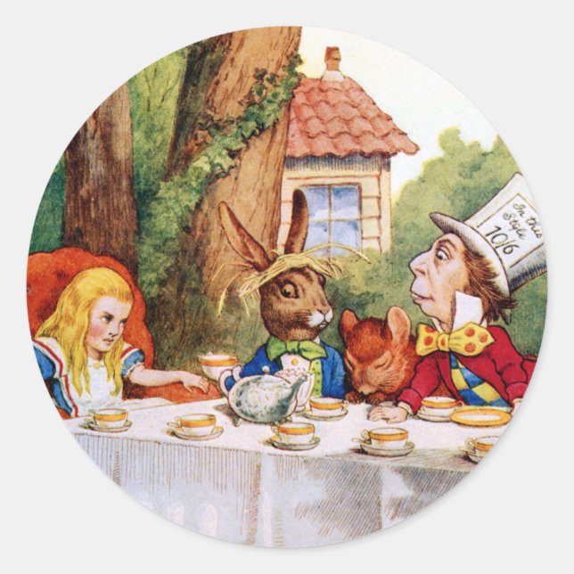 The Mad Hatter's Tea Party in Wonderland Classic Round Sticker (Front)