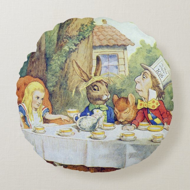 The Mad Hatter's Tea Party Round Cushion (Front)