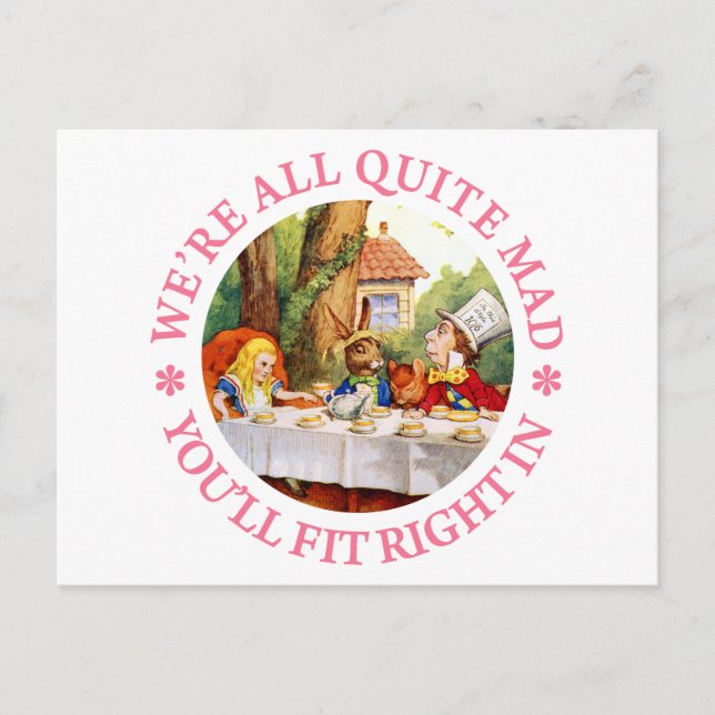 The Mad Hatter's Tea Party -"We're All Quite Mad!" Invitation Postcard (Front)