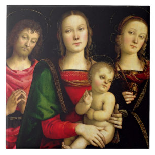The Madonna and Child with St. John the Baptist an Ceramic Tile