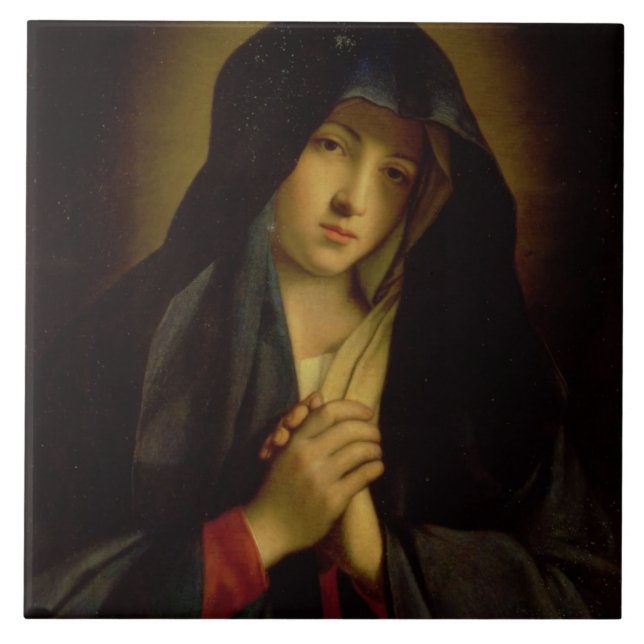 The Madonna in Sorrow (oil on canvas) Ceramic Tile (Front)
