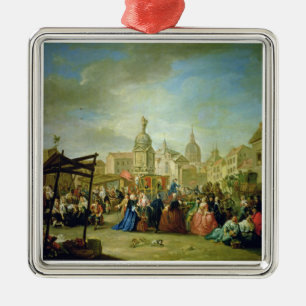 The Madrid Fair in the Plaza de la Cebeda (oil on Metal Ornament