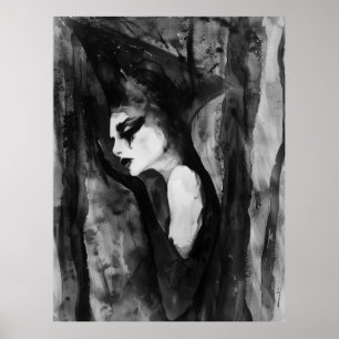 THE MAGE Black and White Abstract Witchy Portrait Poster