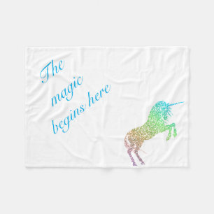 The Magic Begins Here Unicorn Fleece Blanket