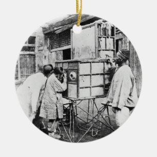 The magic lantern, c.1870 (b/w photo) ceramic ornament